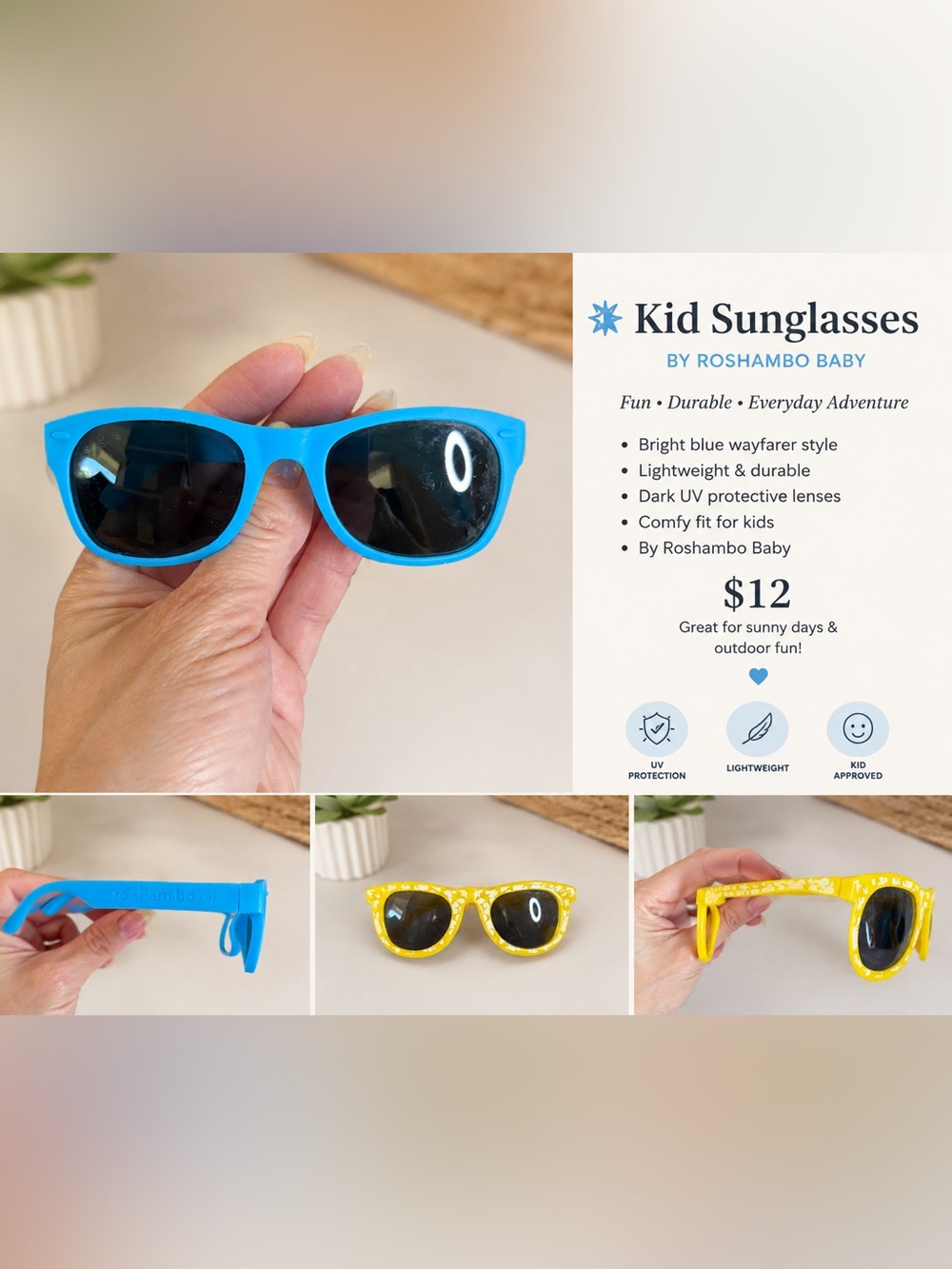 ☀️ Kids Bright Blue Wayfarer Sunglasses | Set of 2